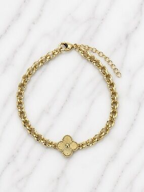 Gold Tone Clover Charm Chain Bracelet -  Women Jewelry